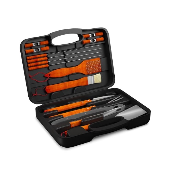 Hastings Home 18-piece Wood BBQ Grill Tool Set Stainless Steel Barbecue Accessories with Wooden Handles and Case 984900INX - main